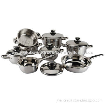 13-piece Stainless Steel Cookware Set with S/S Cover and Milk Pot